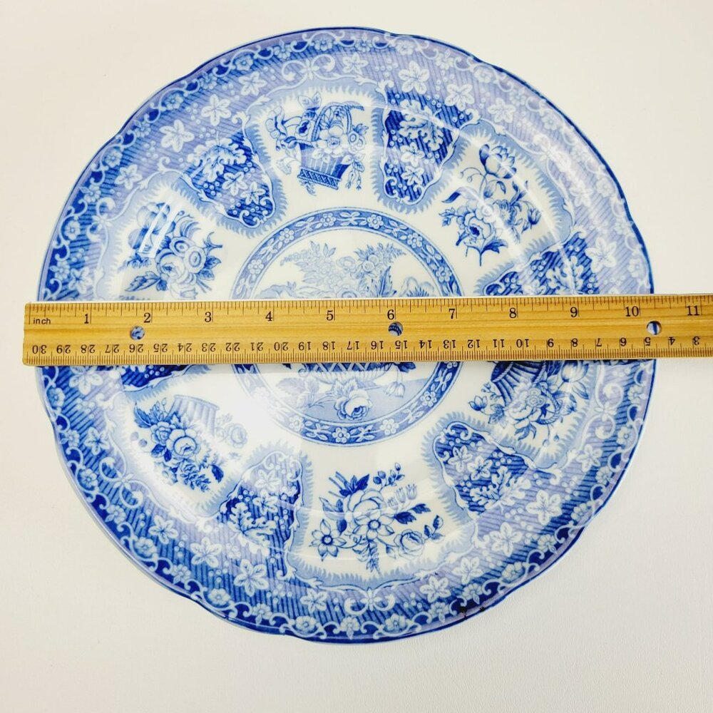 Vintage Spode Filigree Blue & White 10" Plate, Floral Rim & Basket Center, Copel - Picture 11 of 12
